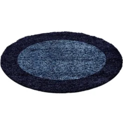 Hochflor Teppich Rund - Edge Blau