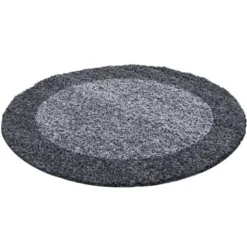 Hochflor Teppich Rund - Edge Grau
