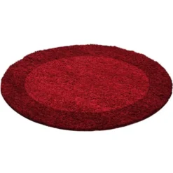 Hochflor Teppich Rund - Edge Rot