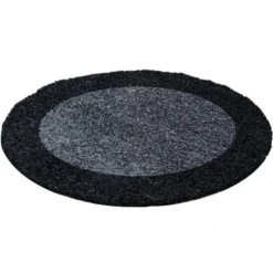 Hochflor Teppich Rund - Edge Schwarz