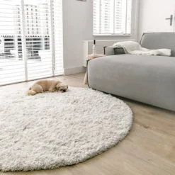 Hochflor Teppich Rund - Fuzzy Weiß