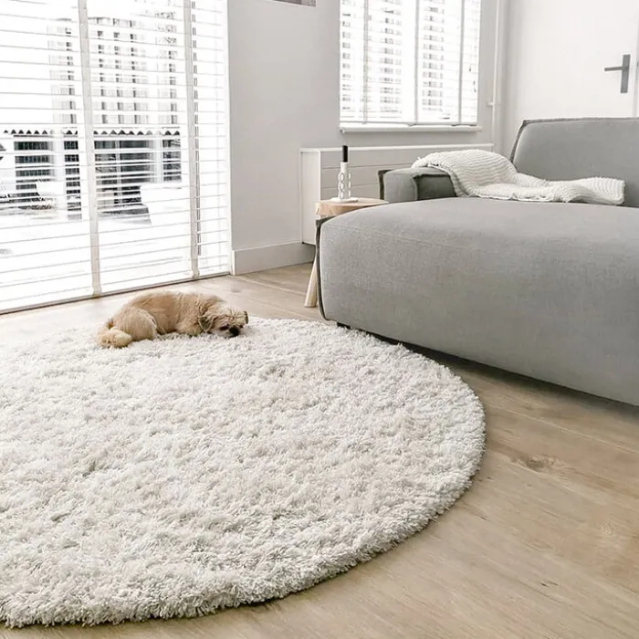 Hochflor Teppich Rund - Fuzzy Weiß