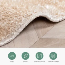 Hochflor Teppich Rund - Glazy Beige Creme