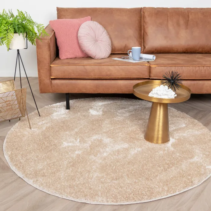 Hochflor Teppich Rund - Glazy Beige Creme