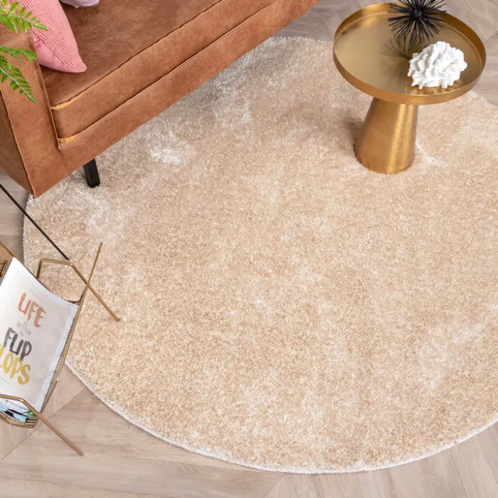 Hochflor Teppich Rund - Glazy Beige Creme