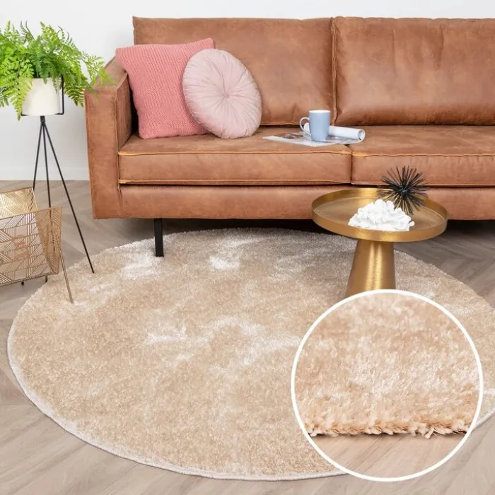 Hochflor Teppich Rund - Glazy Beige Creme