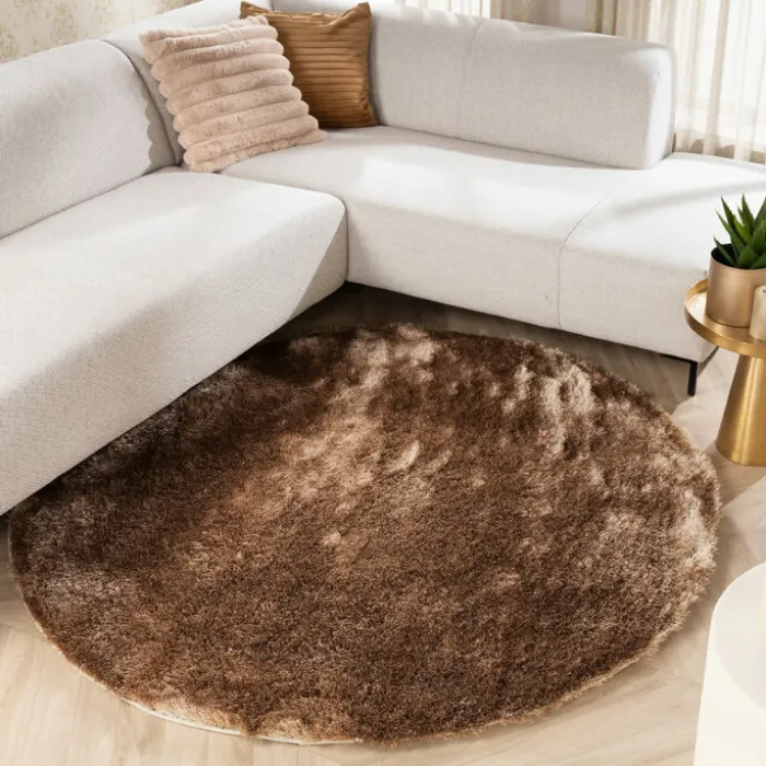Hochflor Teppich Rund - Glorious Taupe