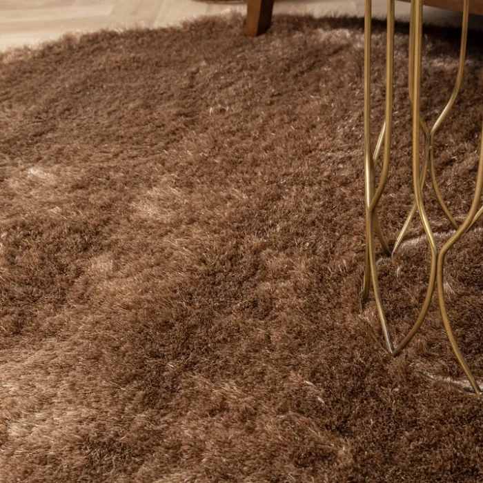 Hochflor Teppich Rund - Glorious Taupe