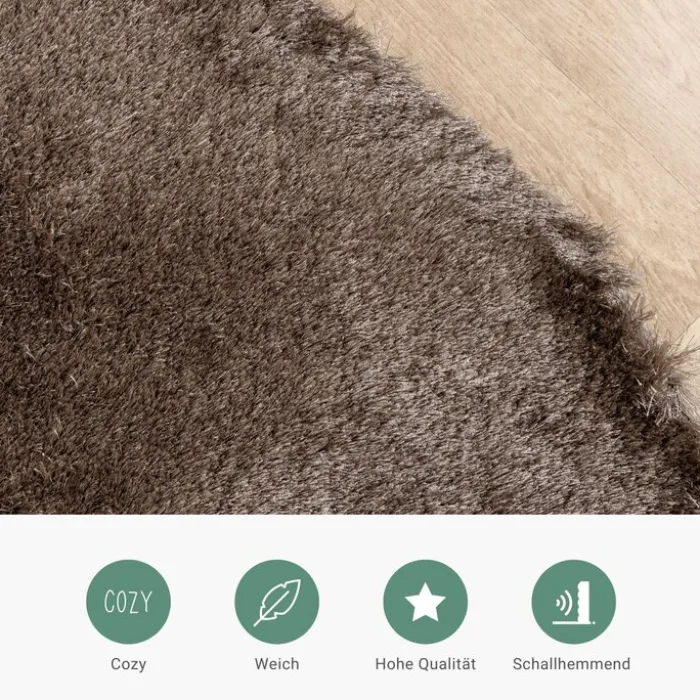 Hochflor Teppich Rund - Glorious Silber Grau