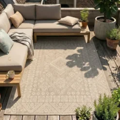 In- & Outdoor Jute Teppich - Atlas Aztec Braun Creme