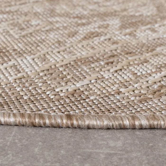 In- & Outdoor Jute Teppich Rund - Atlas Aztec Braun Creme