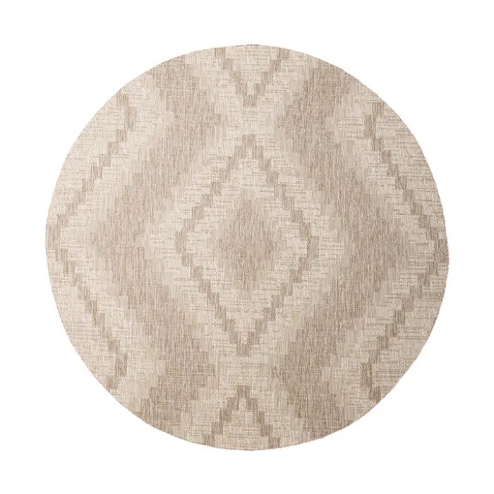 In- & Outdoor Jute Teppich Rund - Atlas Diamond Braun Creme