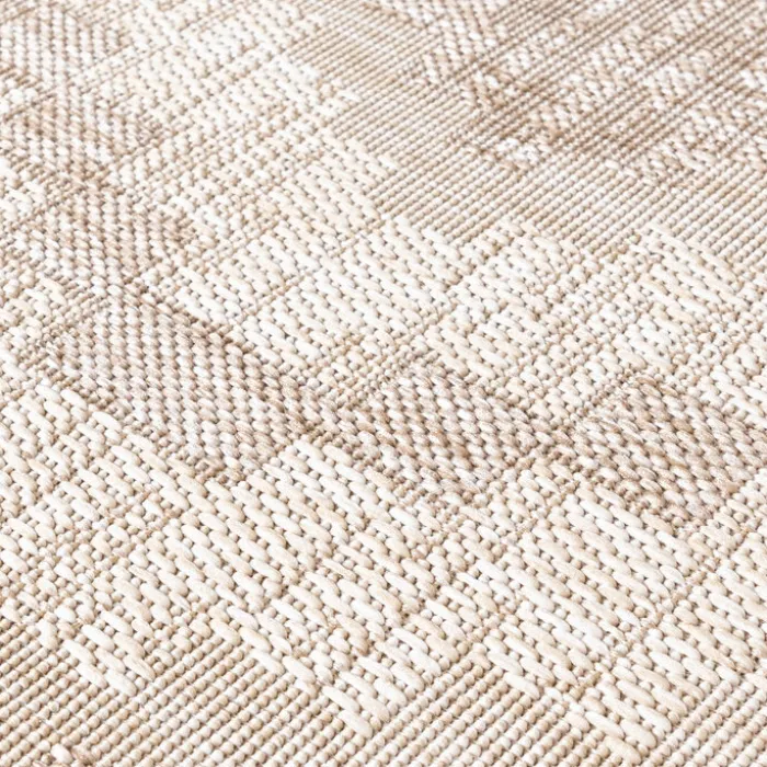 In- & Outdoor Jute Teppich Rund - Atlas Diamond Braun Creme