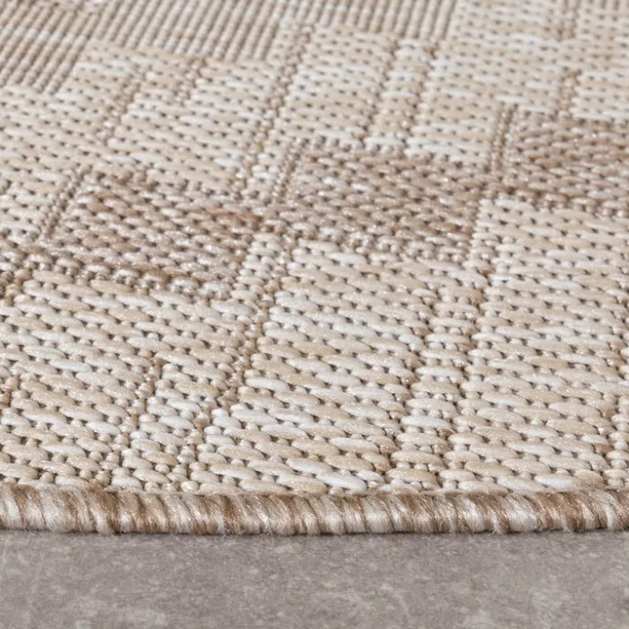 In- & Outdoor Jute Teppich Rund - Atlas Diamond Braun Creme