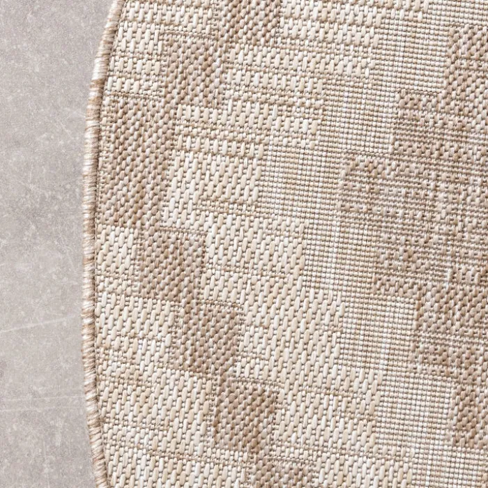 In- & Outdoor Jute Teppich Rund - Atlas Diamond Braun Creme