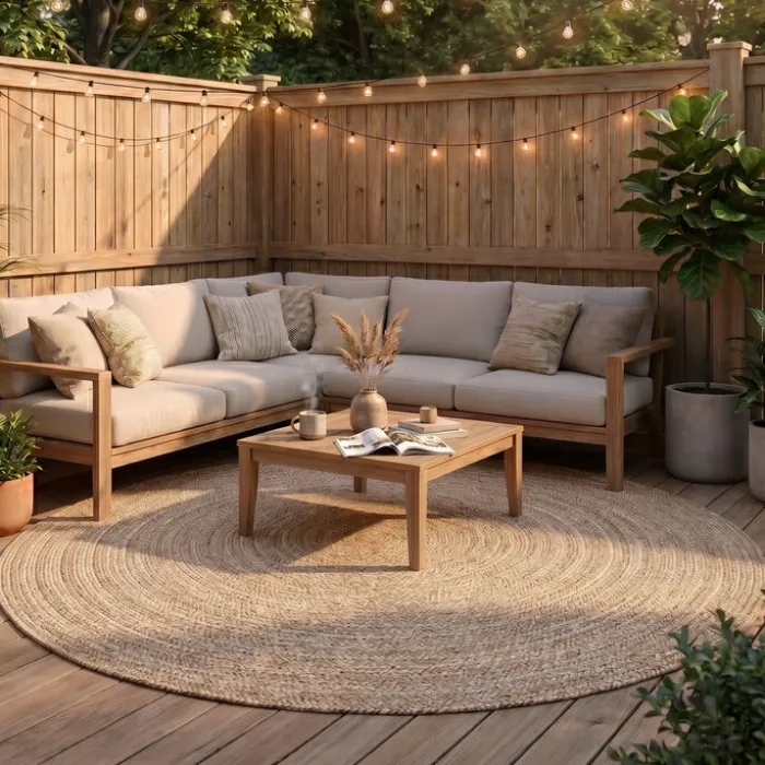 In- & Outdoor Jute Teppich Rund - Bali Beige