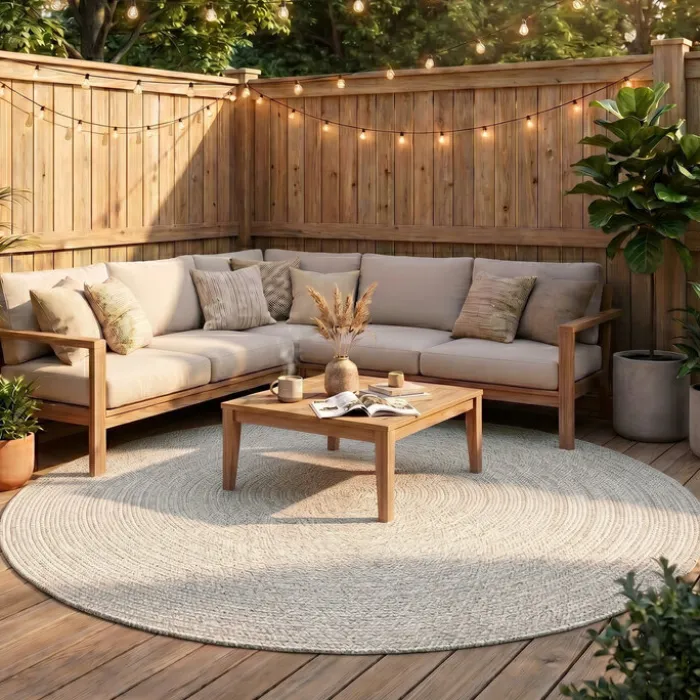 In- & Outdoor Jute Teppich Rund - Bali Weiß