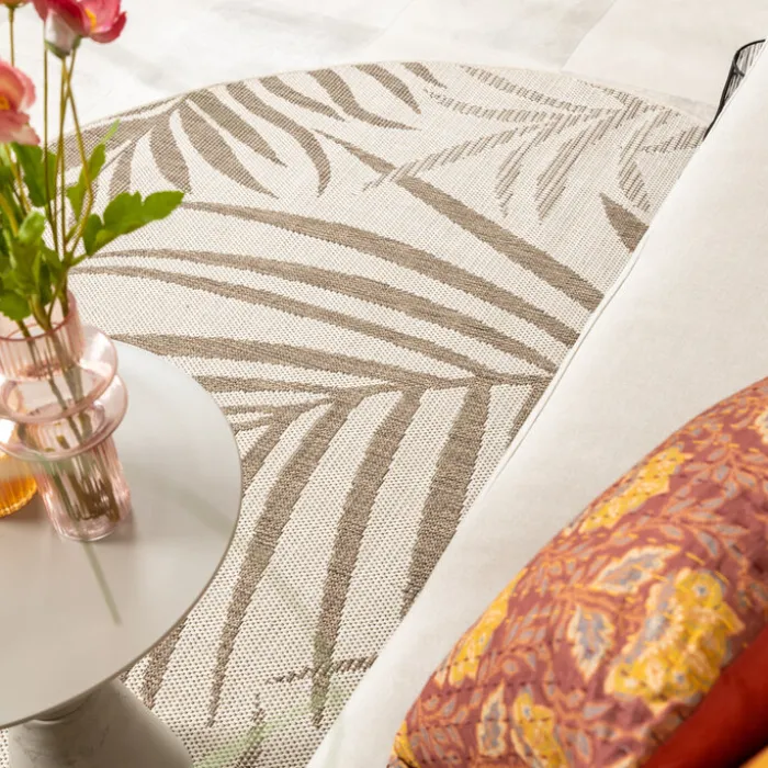 In- & Outdoor Jute Teppich Rund - Nomad Leaves Creme