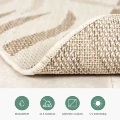 In- & Outdoor Jute Teppich Rund - Nomad Leaves Creme