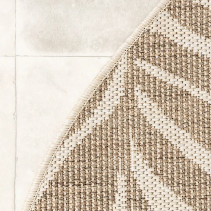 In- & Outdoor Jute Teppich Rund - Nomad Leaves Creme