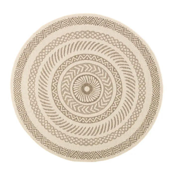 In- & Outdoor Jute Teppich Rund - Nomad Aztec Creme