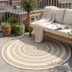In- & Outdoor Jute Teppich Rund - Nomad Aztec Creme
