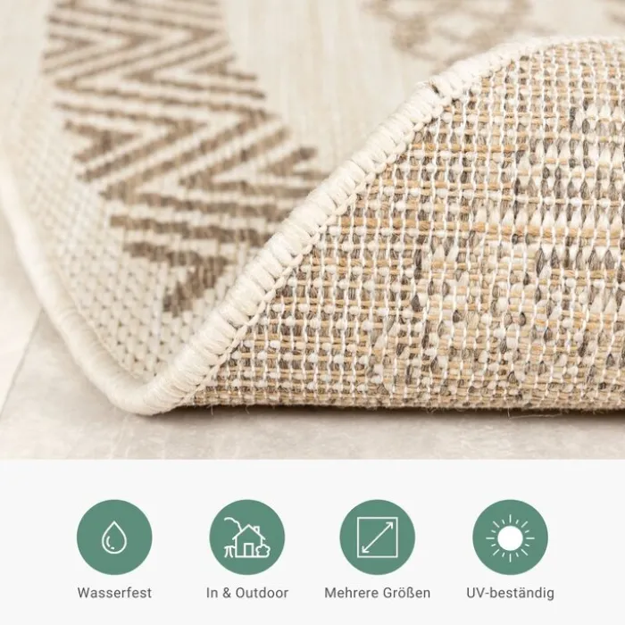 In- & Outdoor Jute Teppich Rund - Nomad Aztec Creme