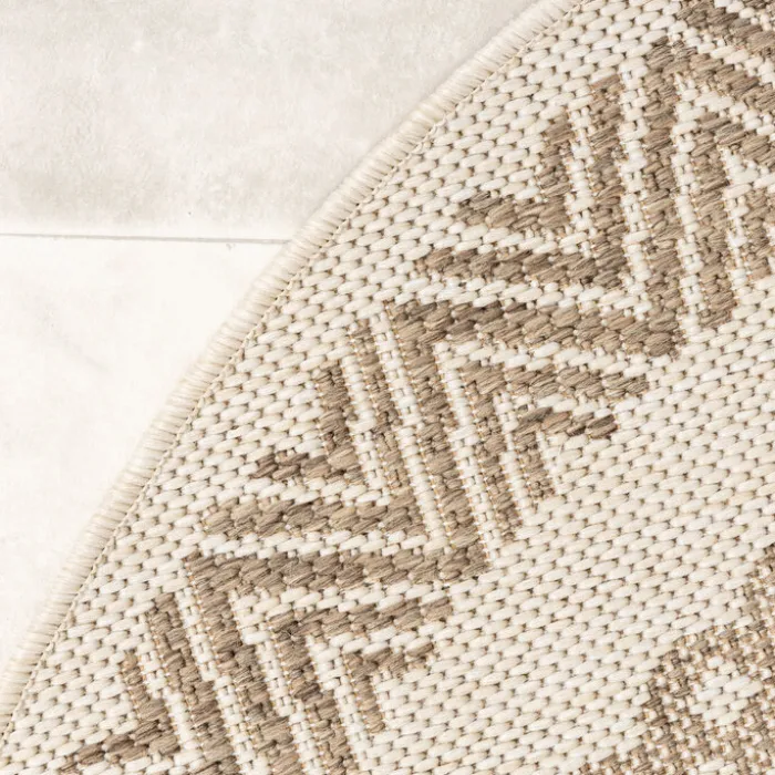 In- & Outdoor Jute Teppich Rund - Nomad Aztec Creme