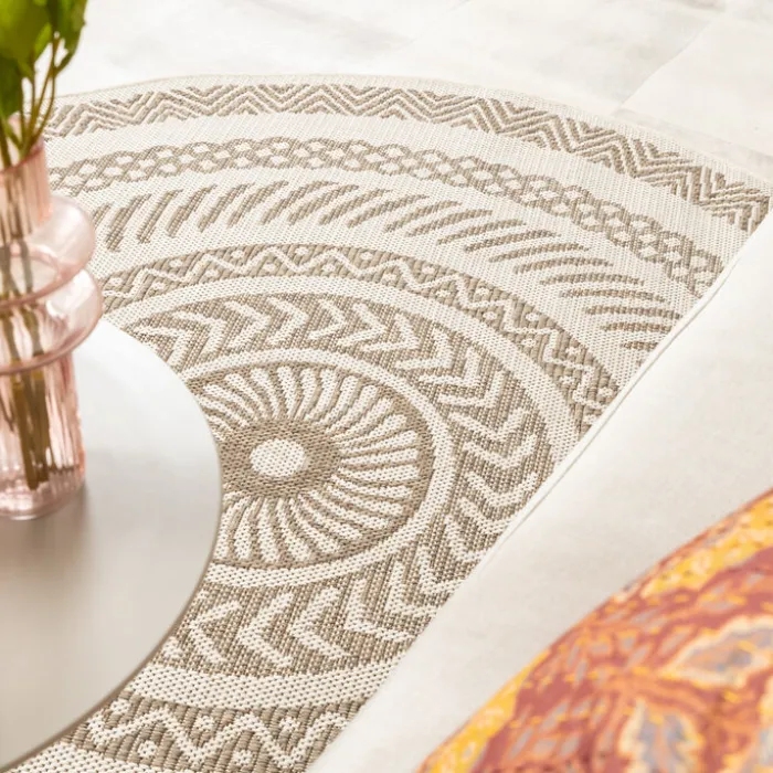 In- & Outdoor Jute Teppich Rund - Nomad Aztec Creme