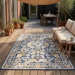 In - & Outdoorteppich - Bloom Oriental Blau