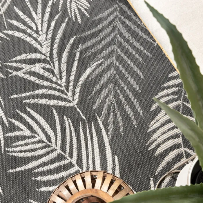 In-& Outdoor Teppich - Malta Leaves Schwarz