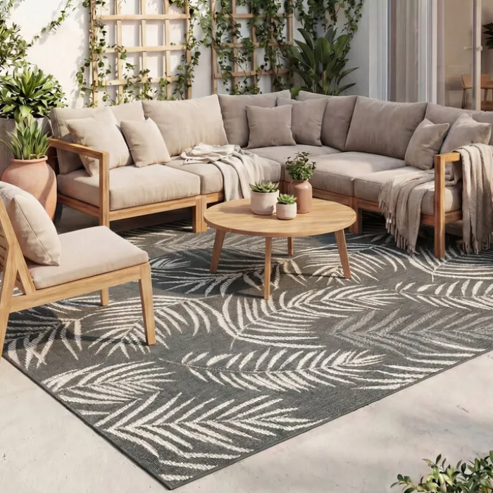 In-& Outdoor Teppich - Malta Leaves Schwarz