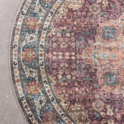 In- & Outdoor Teppich Rund - Kairo Medaillon Bordeaux Rot