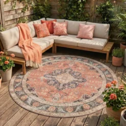 In- & Outdoor Teppich Rund - Kairo Medaillon Terra Dunkelblau