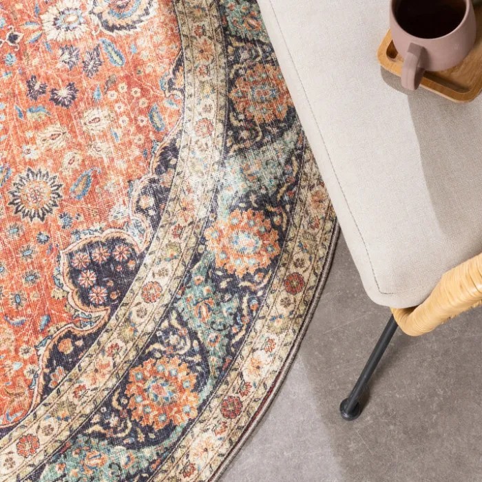 In- & Outdoor Teppich Rund - Kairo Medaillon Terra Dunkelblau