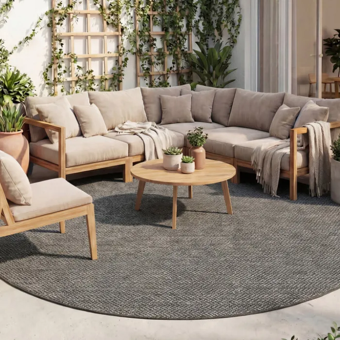 In- & Outdoor Teppich Rund - Malta Arrow Schwarz