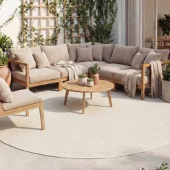 In- & Outdoor Teppich Rund - Malta Melange Creme