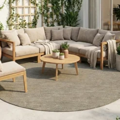 In- & Outdoor Teppich Rund - Malta Arrow Natur