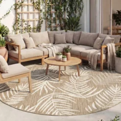 In- & Outdoor Teppich Rund - Malta Leaves Natur