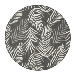 In- & Outdoor Teppich Rund - Malta Leaves Schwarz