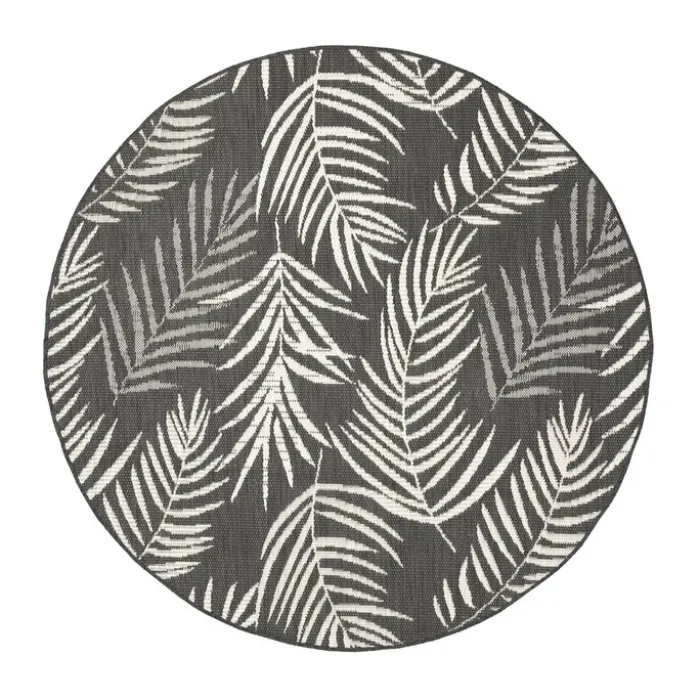 In- & Outdoor Teppich Rund - Malta Leaves Schwarz