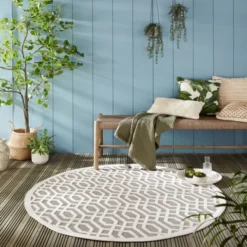 In- & Outdoor Teppich Rund - Piatto Mataro Creme Weiß - Ø 160cm