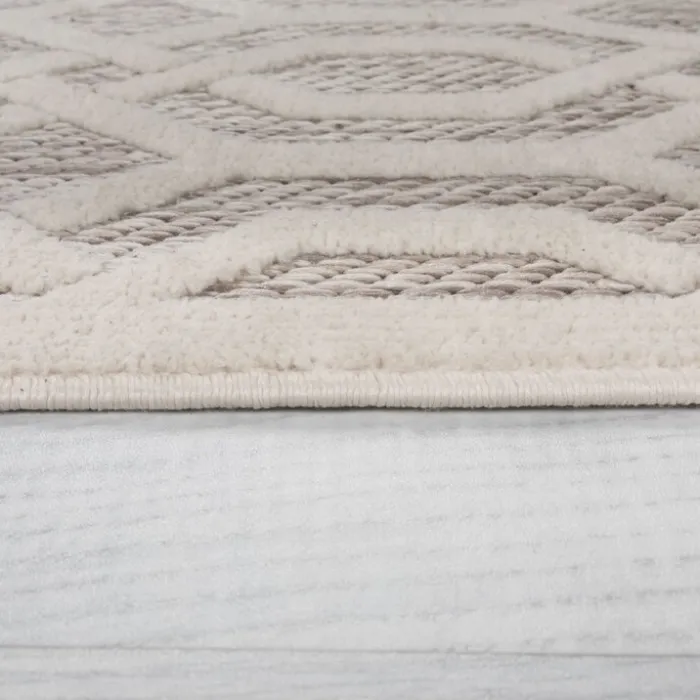 In- & Outdoor Teppich Rund - Piatto Mataro Creme Weiß - Ø 160cm