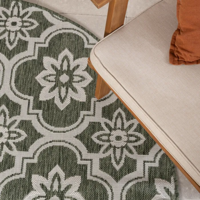 In- & Outdoor Teppich Rund - Rio Flower Grün