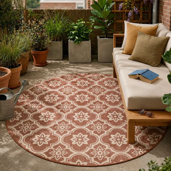 In- & Outdoor Teppich Rund - Rio Flower Rosa