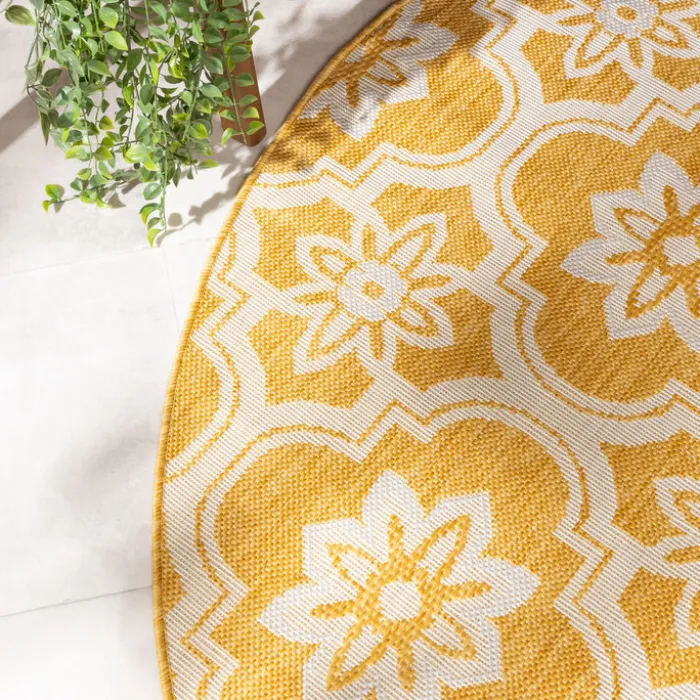 In- & Outdoor Teppich Rund - Rio Flower Gelb