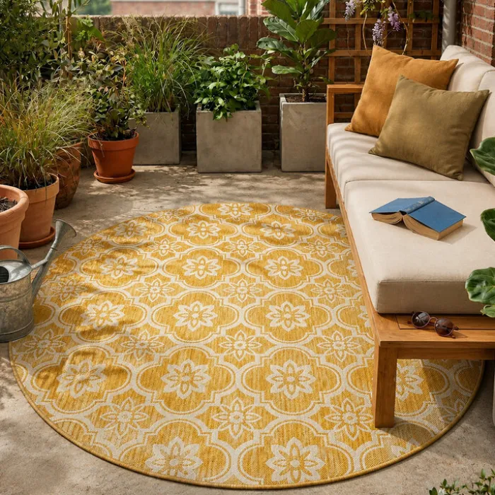 In- & Outdoor Teppich Rund - Rio Flower Gelb