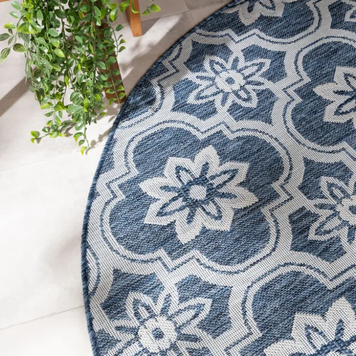 In- & Outdoor Teppich Rund - Rio Flower Blau