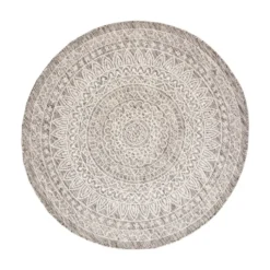 In- & Outdoor Teppich Rund - Summer Azteca Hellgrau