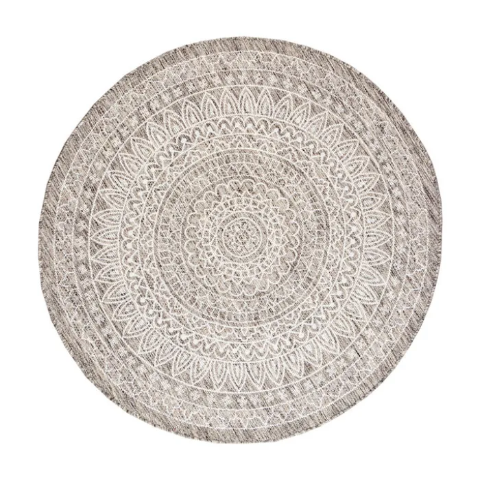 In- & Outdoor Teppich Rund - Summer Azteca Hellgrau
